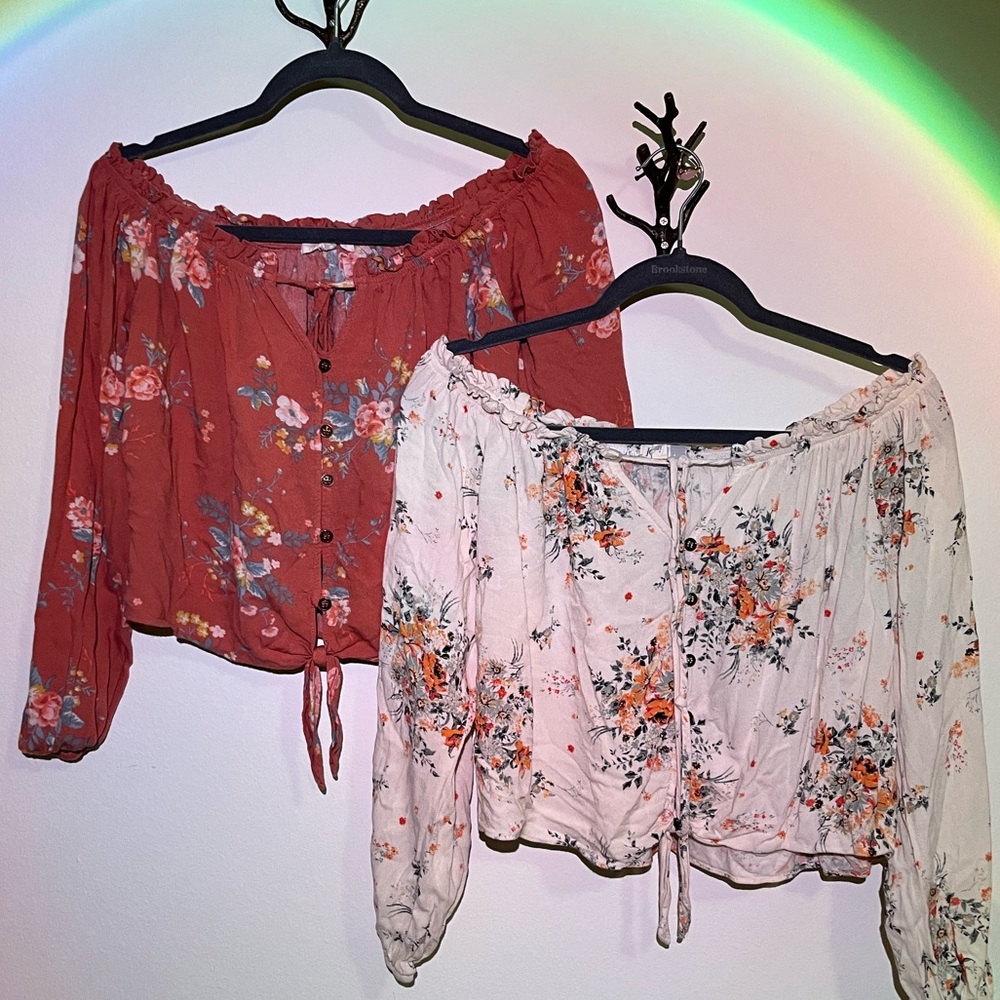 off shoulder long sleeve cropped boutique shirts